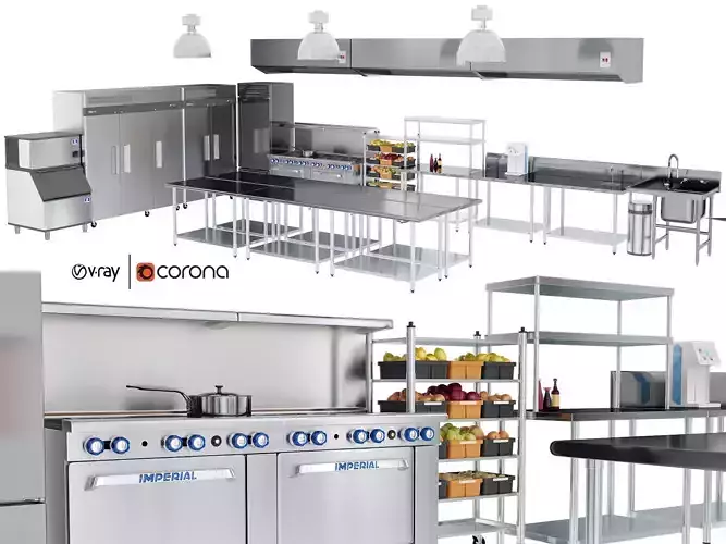 Restaurant cafe kitchen equipment with utensils