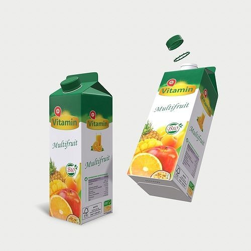Orange Juice Carton - 1 Liter Low-poly 3D model 2