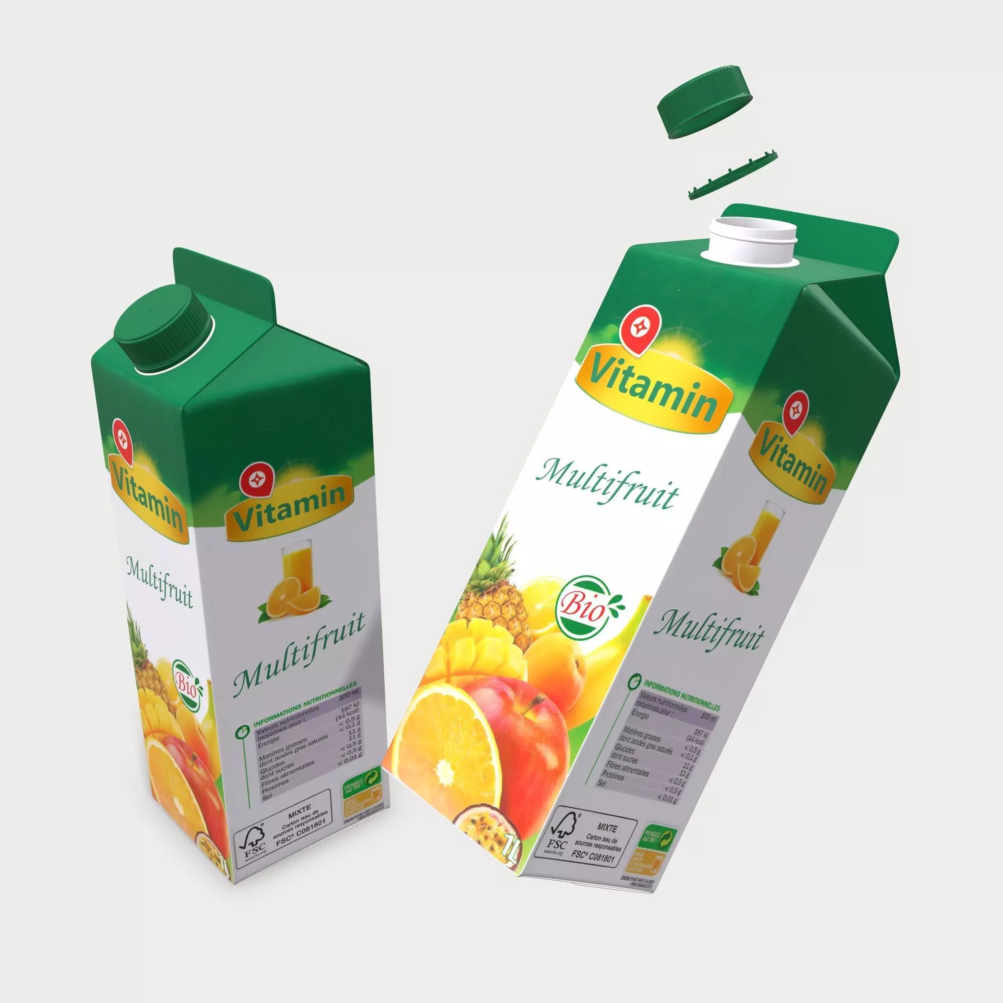 Orange Juice Carton - 1 Liter Low-poly 3D model