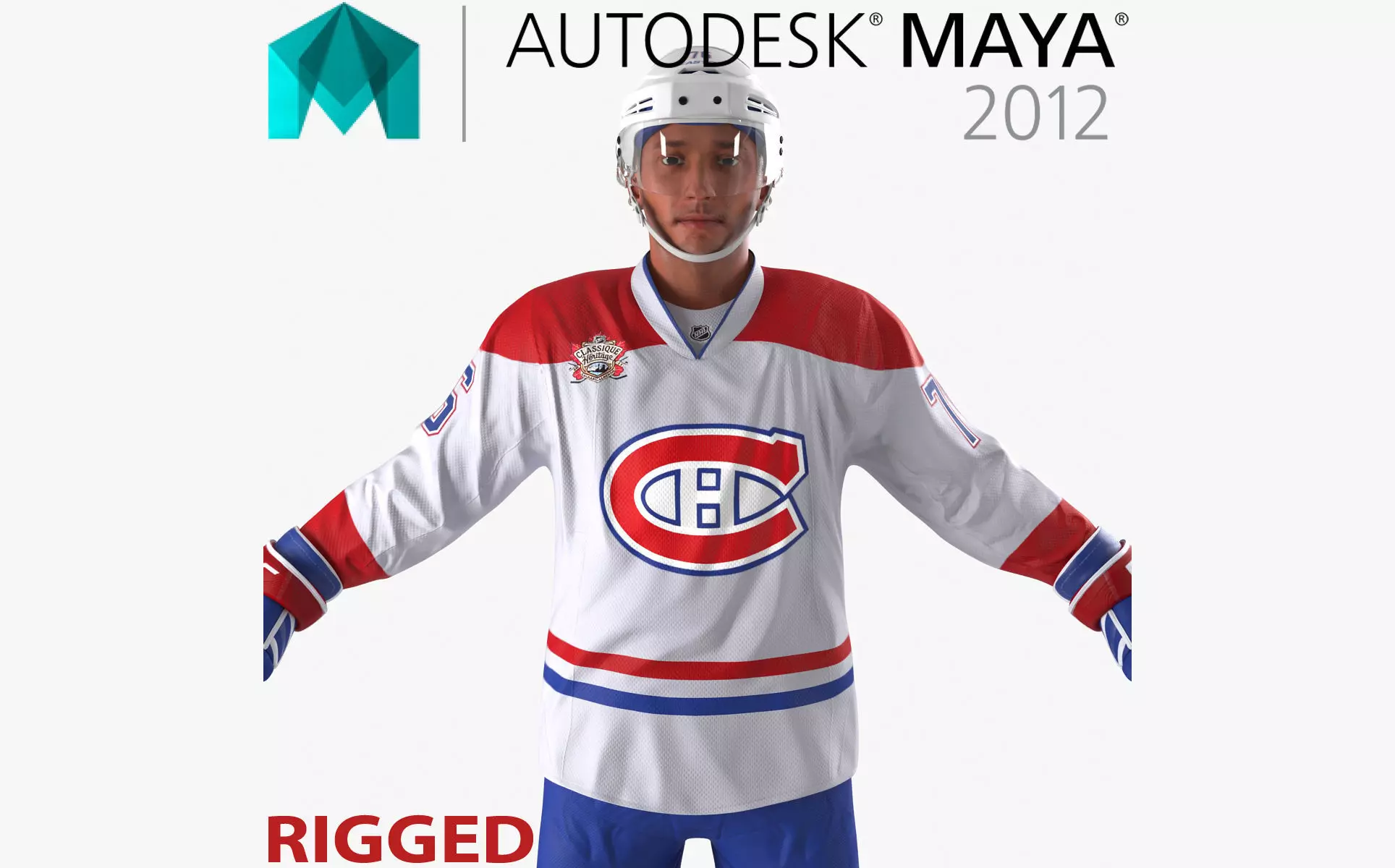 Hockey Player Canadiens Rigged for Maya 3D model_0