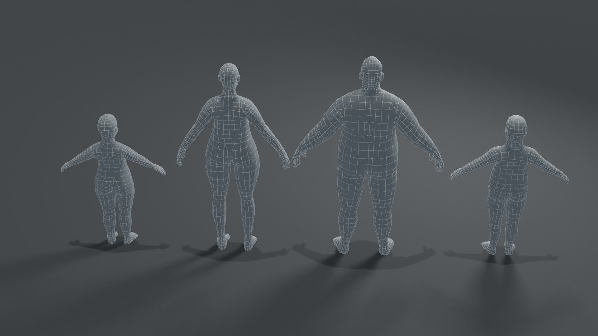 Fat Human Body Base Mesh 3D Model Family Pack Low-poly 3D model_3