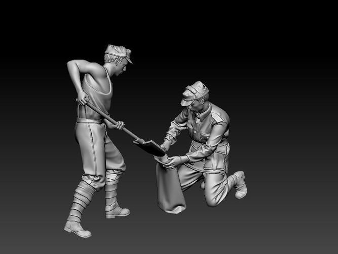 Italian soldiers filling a sandbag 3D print model
