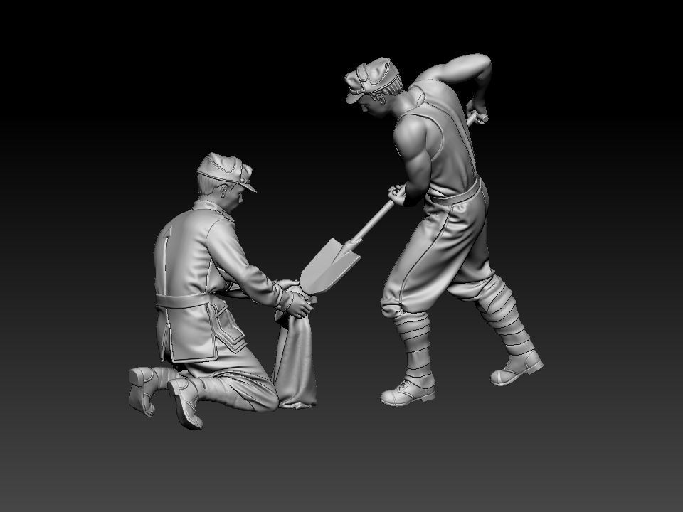 Italian soldiers filling a sandbag 3D print model_2