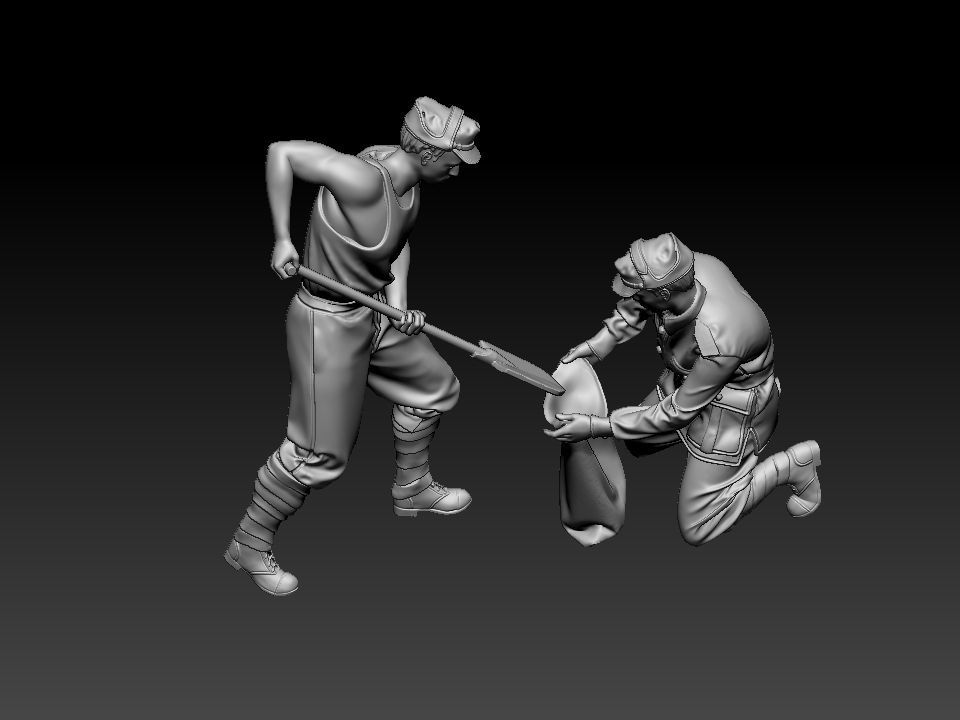 Italian soldiers filling a sandbag 3D print model_1
