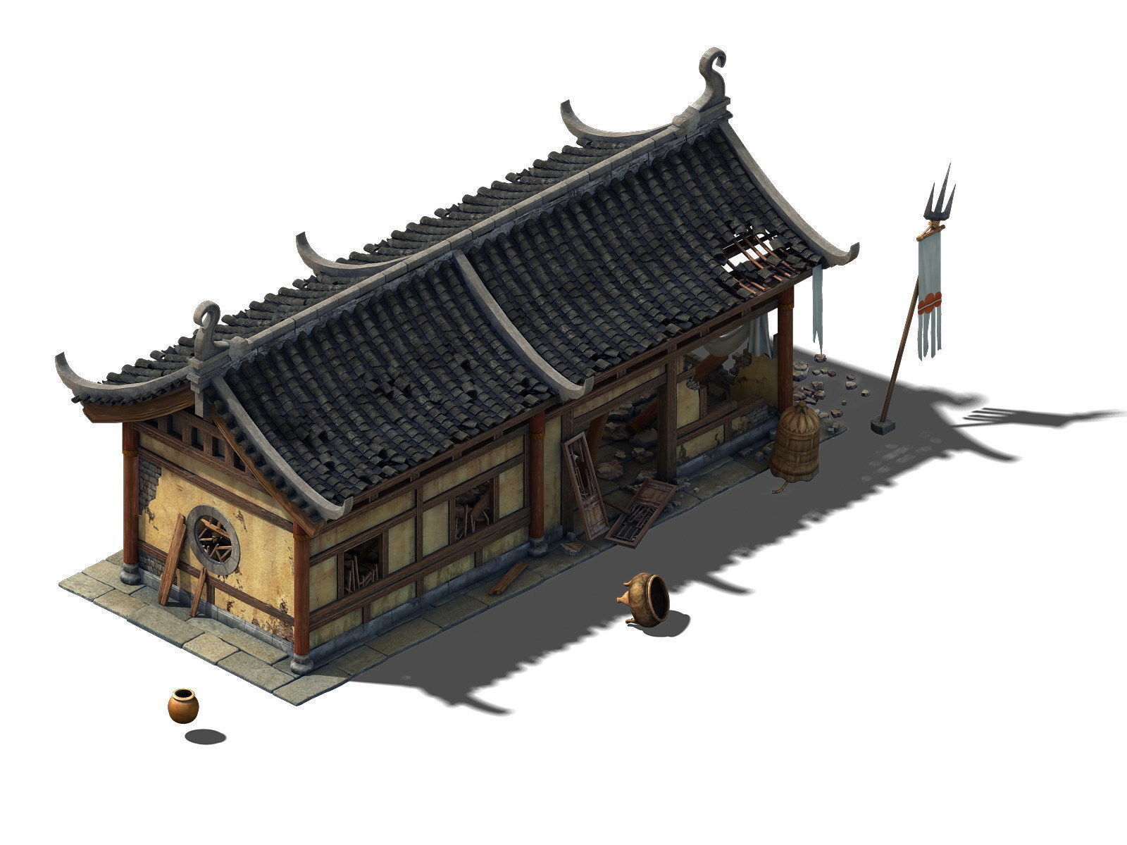 Game model - broken temple side hall 3D model_2