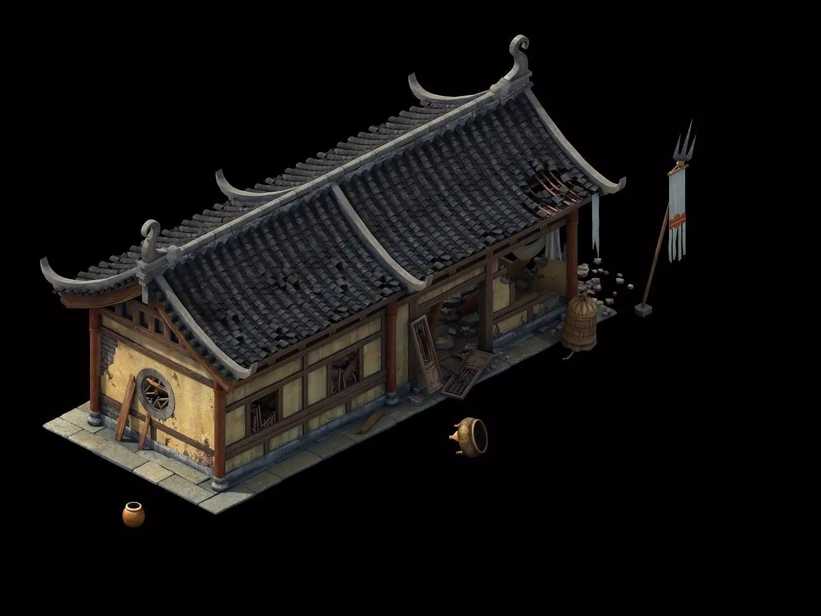 Game model - broken temple side hall 3D model_0