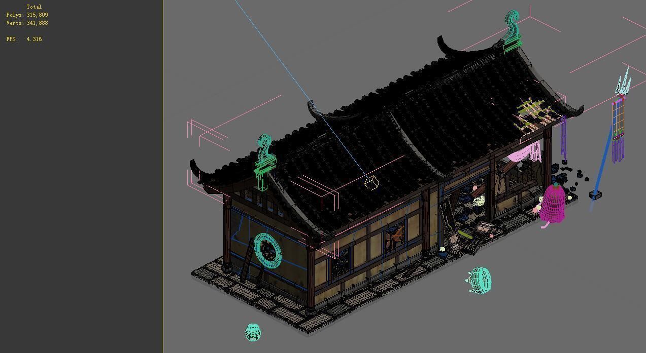 Game model - broken temple side hall 3D model_1