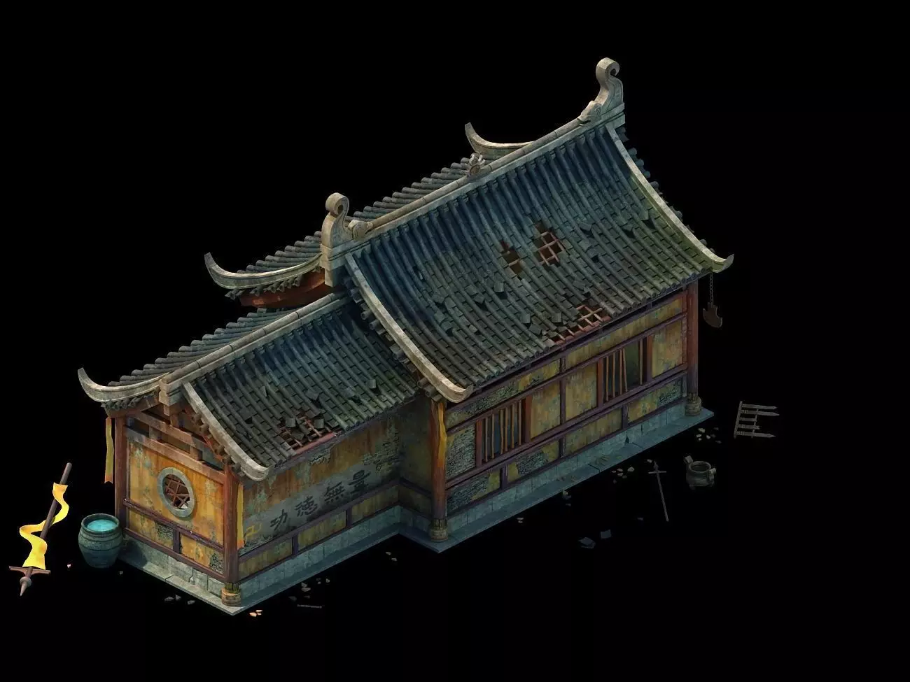 Game model - broken temple side hall 02 3D model_0