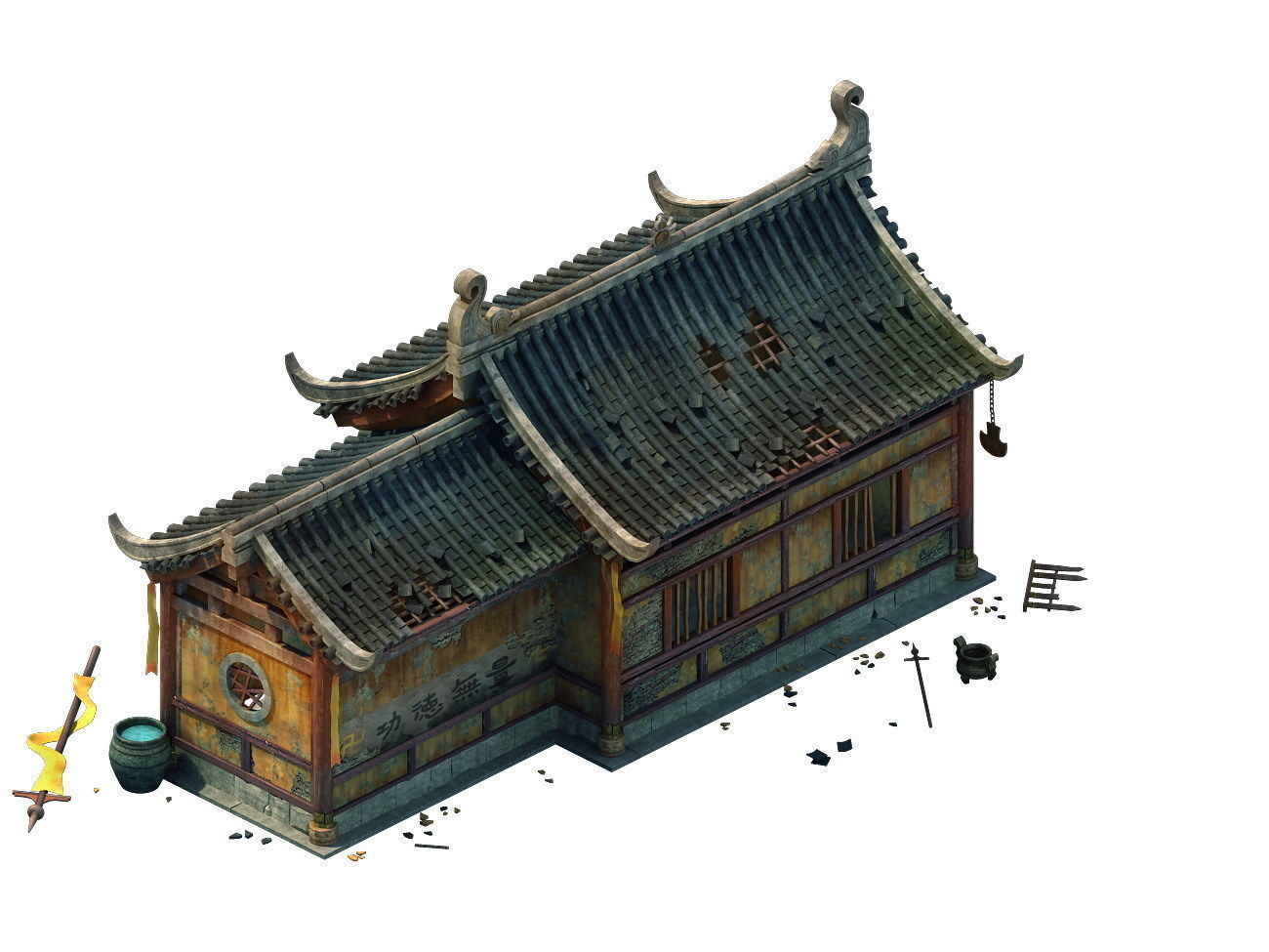 Game model - broken temple side hall 02 3D model_2