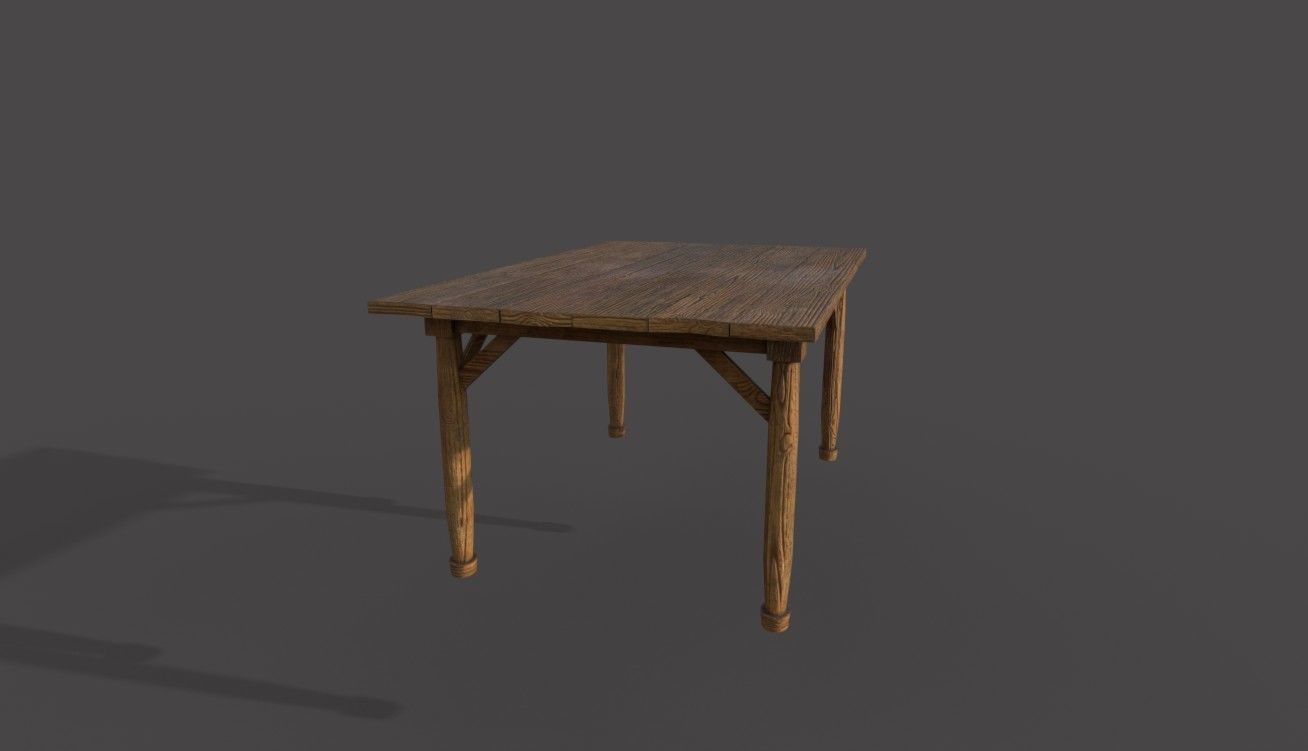 Old wooden table Low-poly 3D model_3