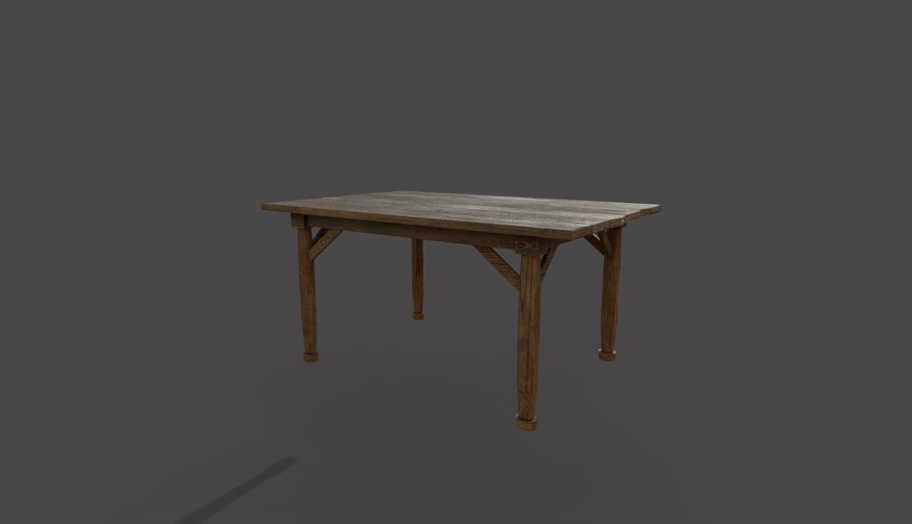 Old wooden table Low-poly 3D model_2
