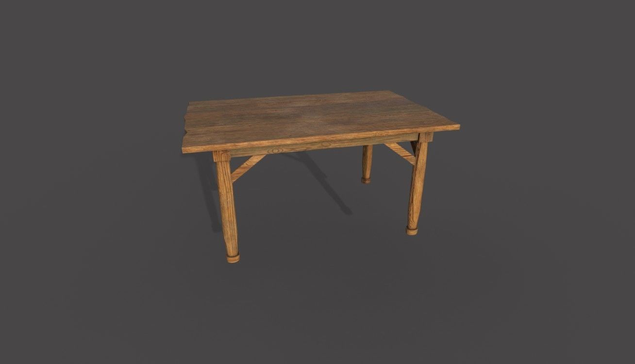 Old wooden table Low-poly 3D model_1