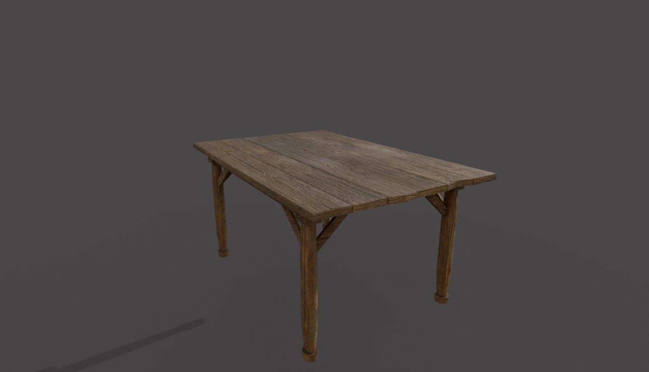 Old wooden table Low-poly 3D model_4