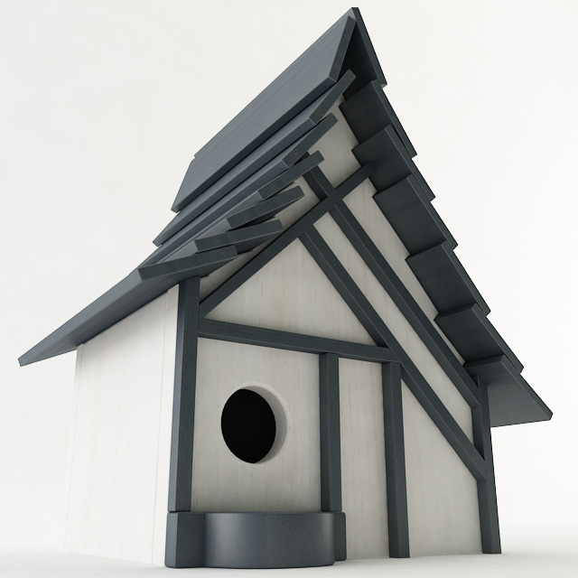 Birdhouse with roof 3D model_3