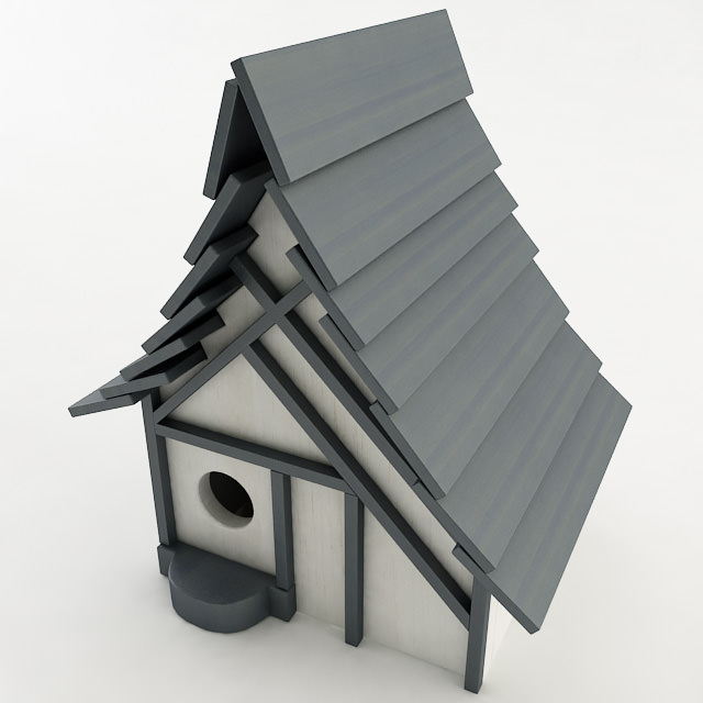 Birdhouse with roof 3D model_1