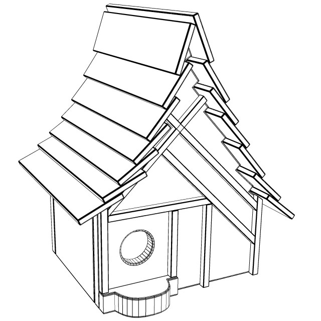 Birdhouse with roof 3D model_2