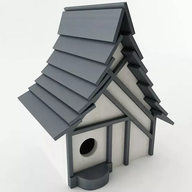 Birdhouse with roof 3D model_0