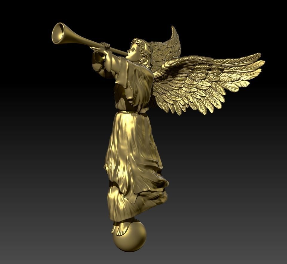 Angel with a pipe single 3D print model_3