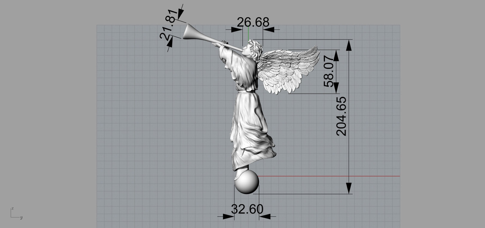Angel with a pipe single 3D print model_21