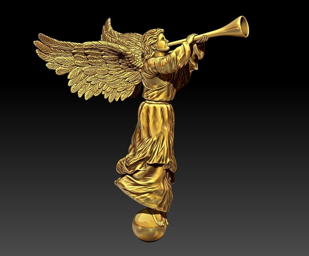 Angel with a pipe single 3D print model_5