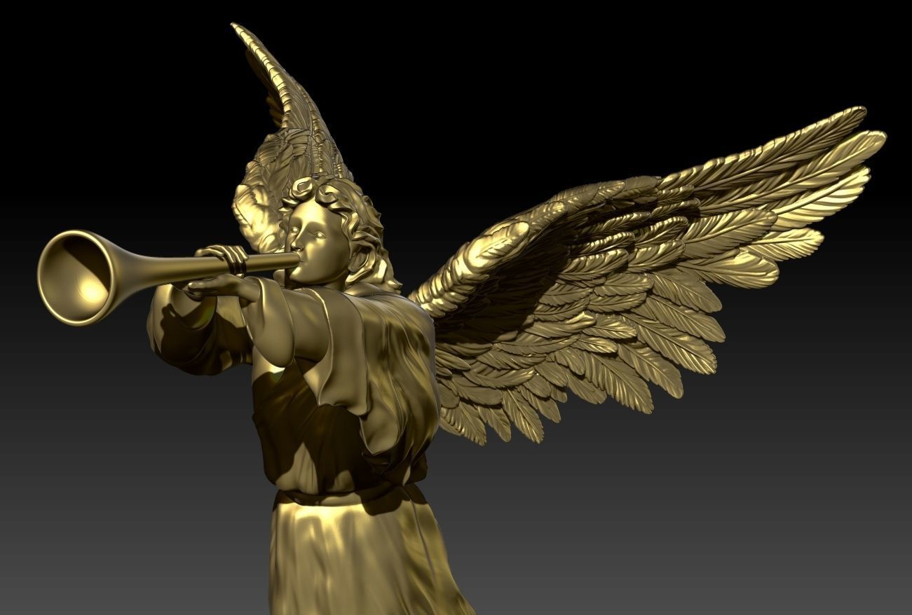 Angel with a pipe single 3D print model_4