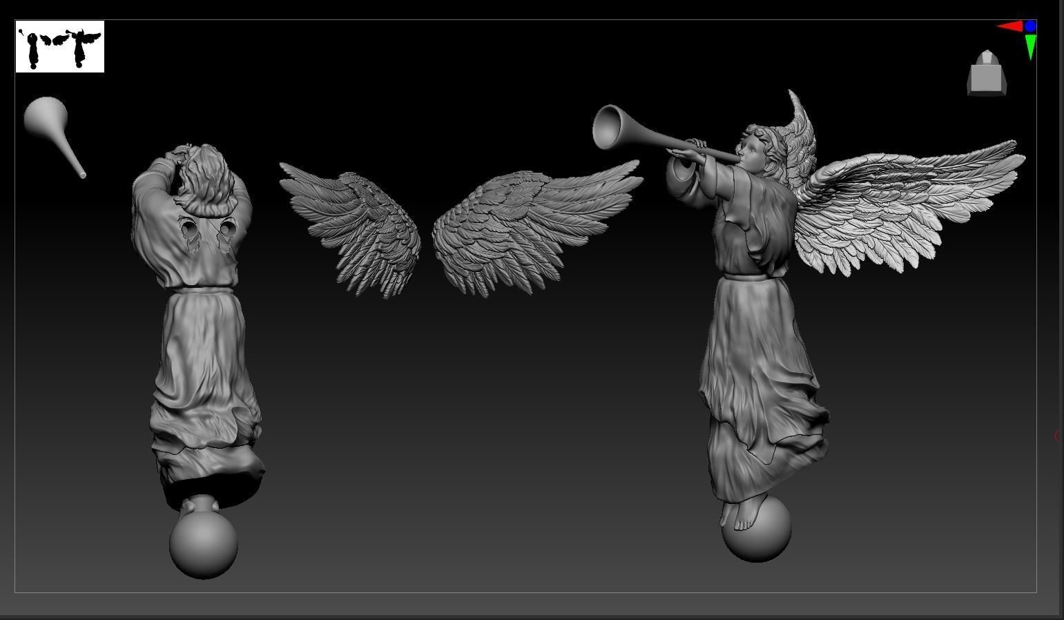 Angel with a pipe single 3D print model_9