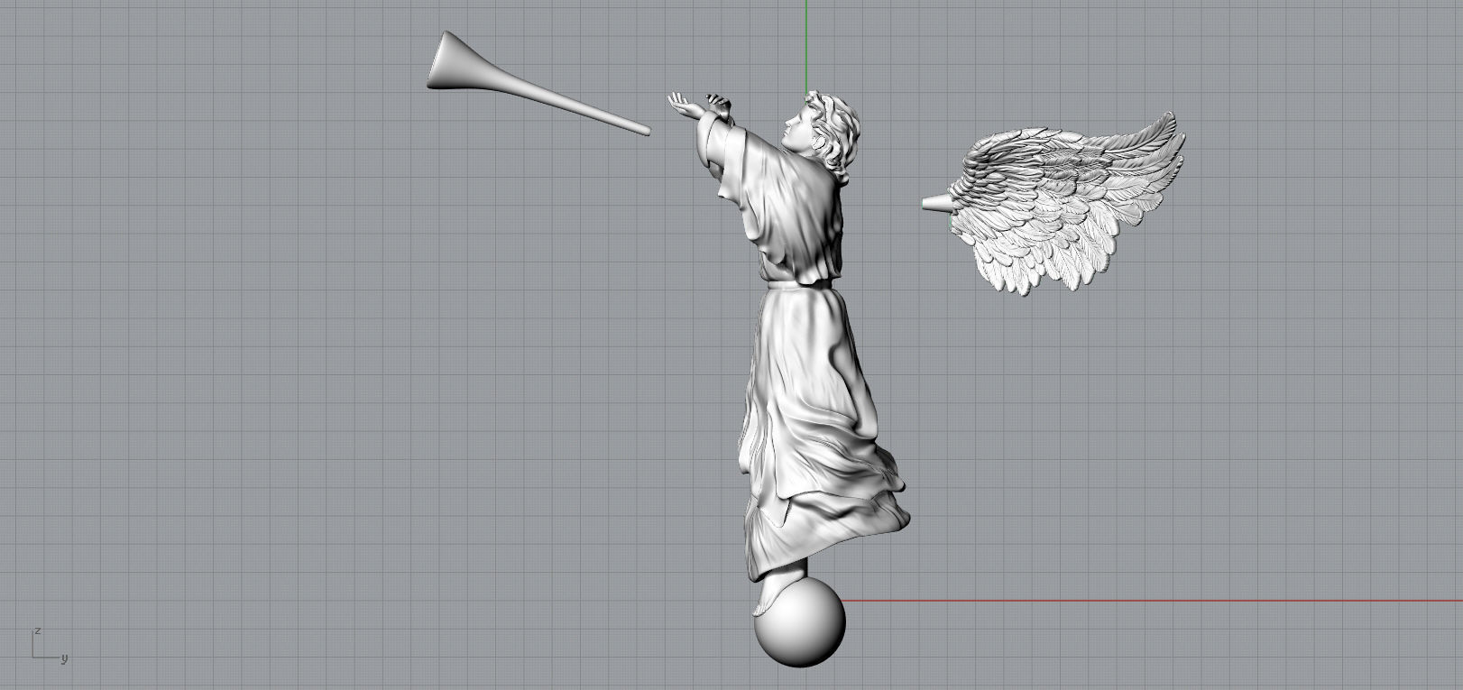 Angel with a pipe single 3D print model_12