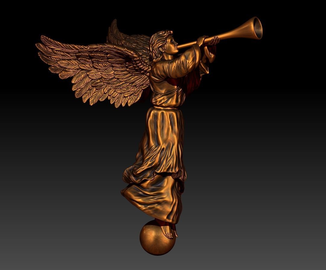 Angel with a pipe single 3D print model_6