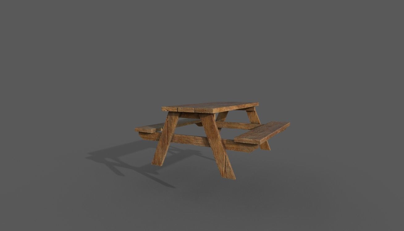 Picnic Table Low-poly 3D model_2