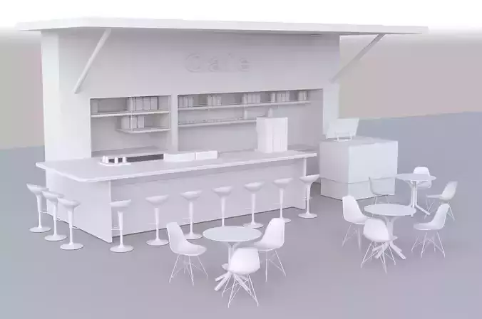 Cafe outdoor Low-poly 3D model