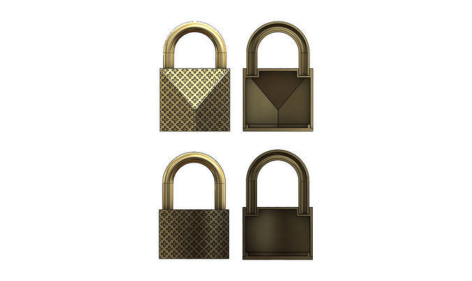 Gold padlock necklace pendants with moucharabieh motifs 3D print model