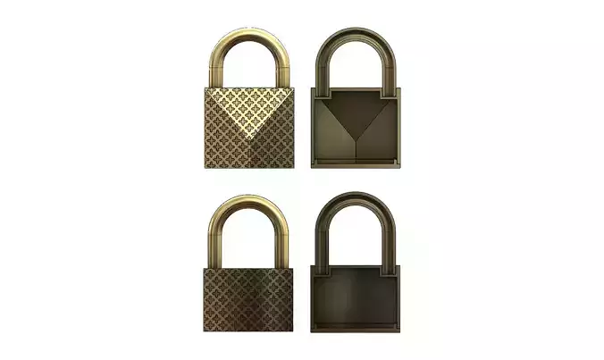 Gold padlock necklace pendants with moucharabieh motifs