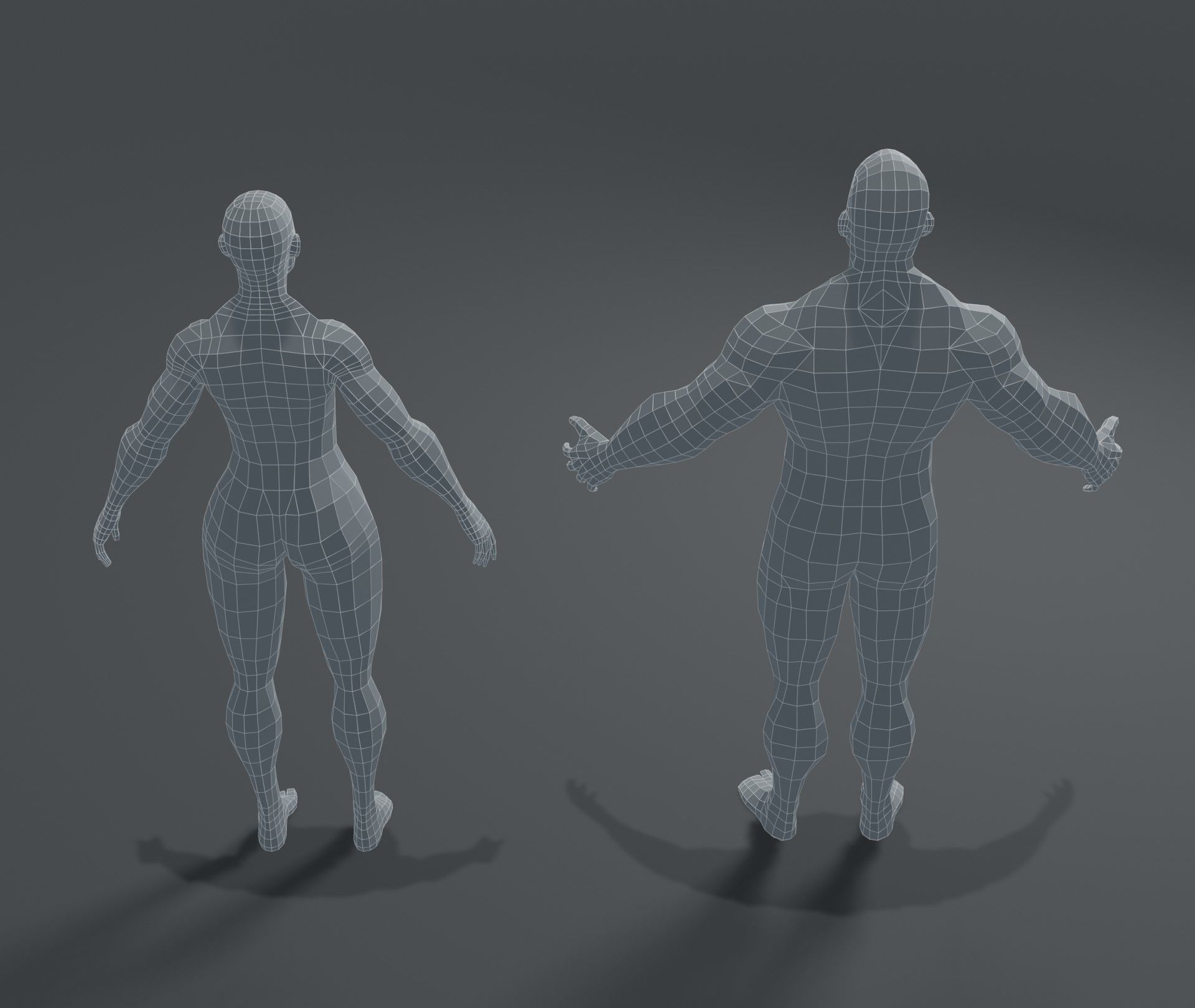 Superhero Muscular Human Male Female Body Base Mesh 3D Model Low-poly 3D model_4