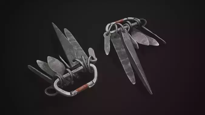 Set of old climbing pitons Low-poly 3D model