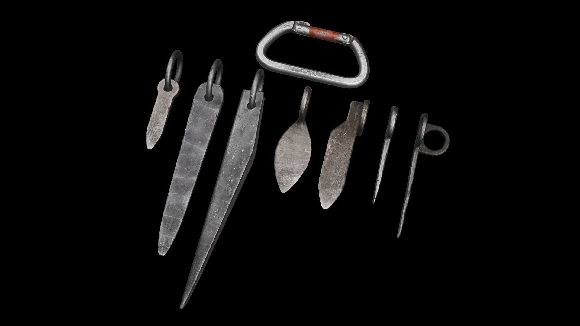 Set of old climbing pitons Low-poly 3D model_5