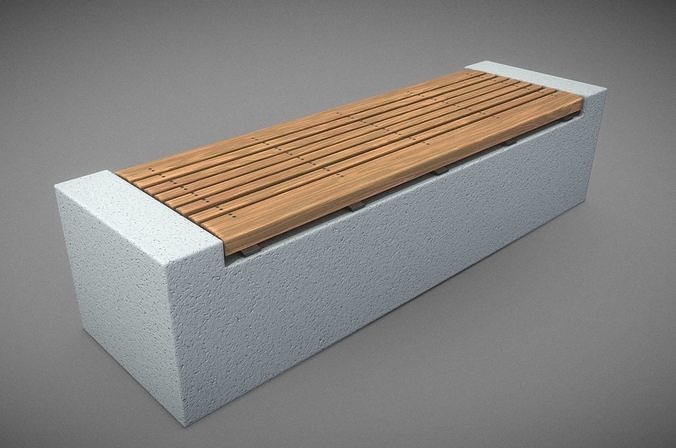 Bench -6- Wood on Concrete Block 2 Low-poly 3D model