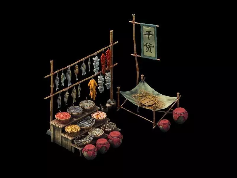 Game model - dry goods stall 3D model_0