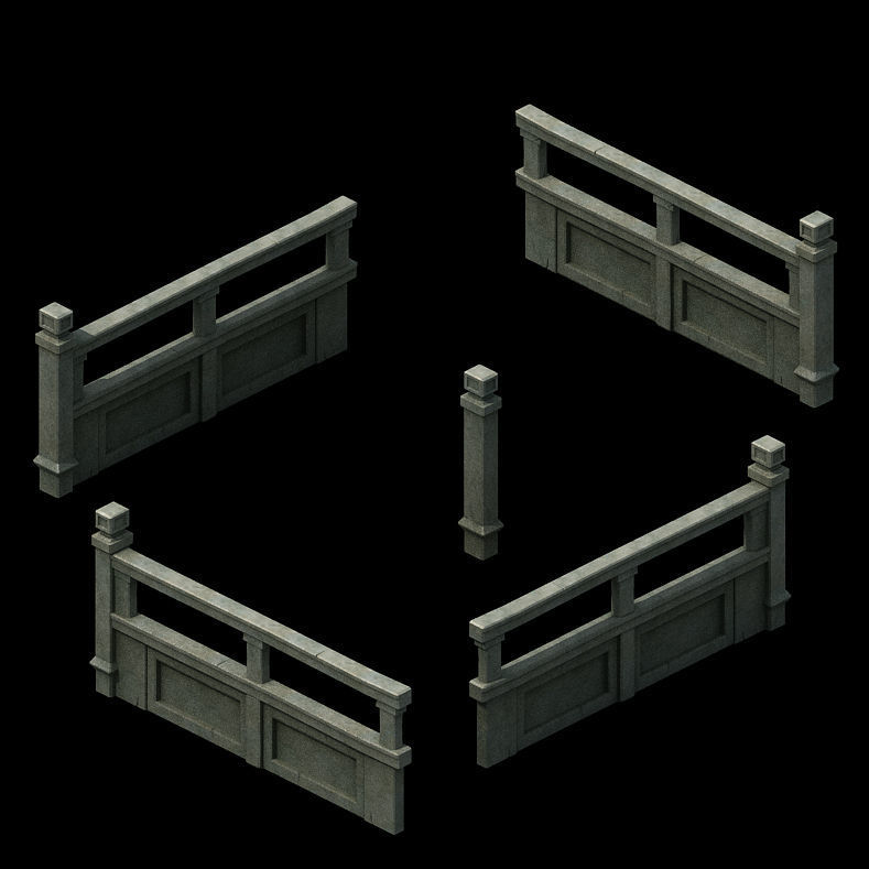 Ancient building accessories - railings 01 3D model_1