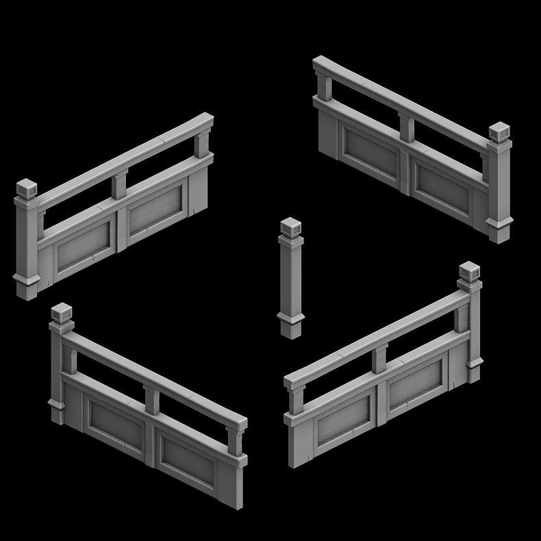 Ancient building accessories - railings 01 3D model_3