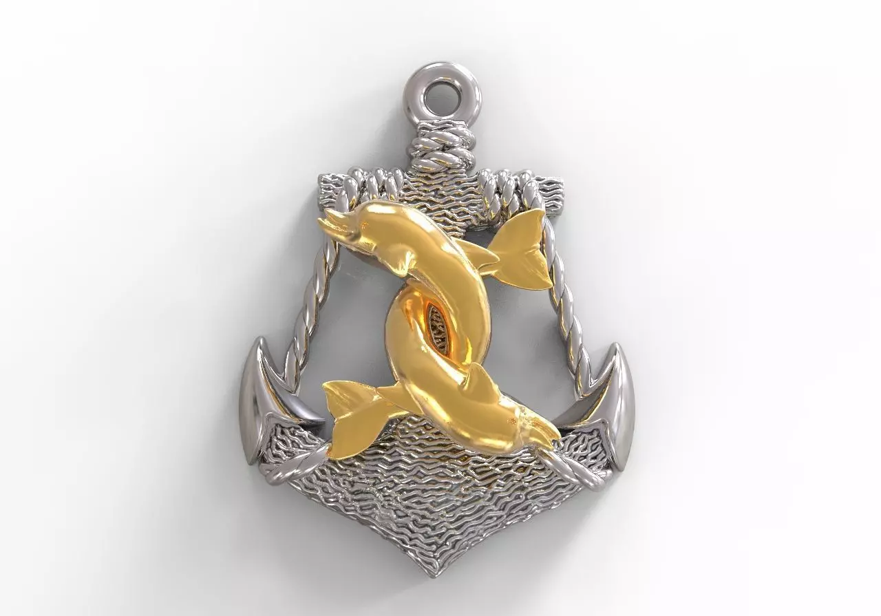 Anchor and dolphins pendant 3D print model_0