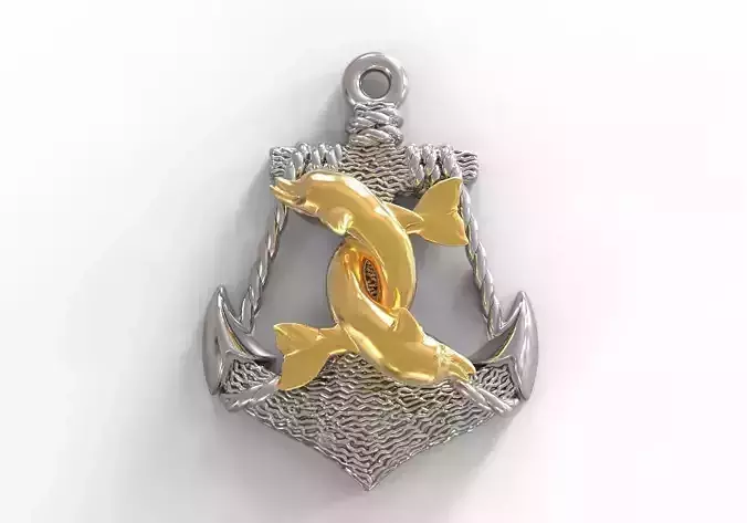 Anchor and dolphins pendant