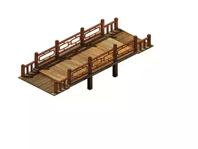 Game model - ancient wooden bridge