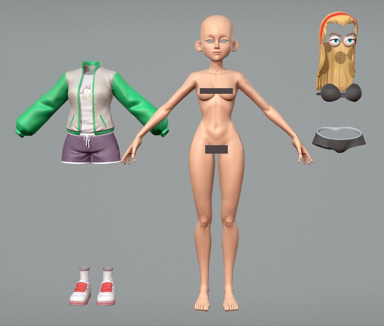 Cute cartoon teen Low-poly 3D model_7
