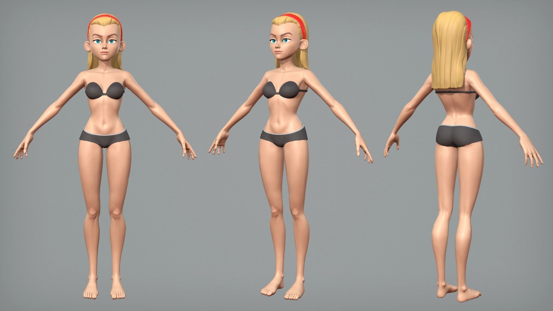 Cute cartoon teen Low-poly 3D model_3