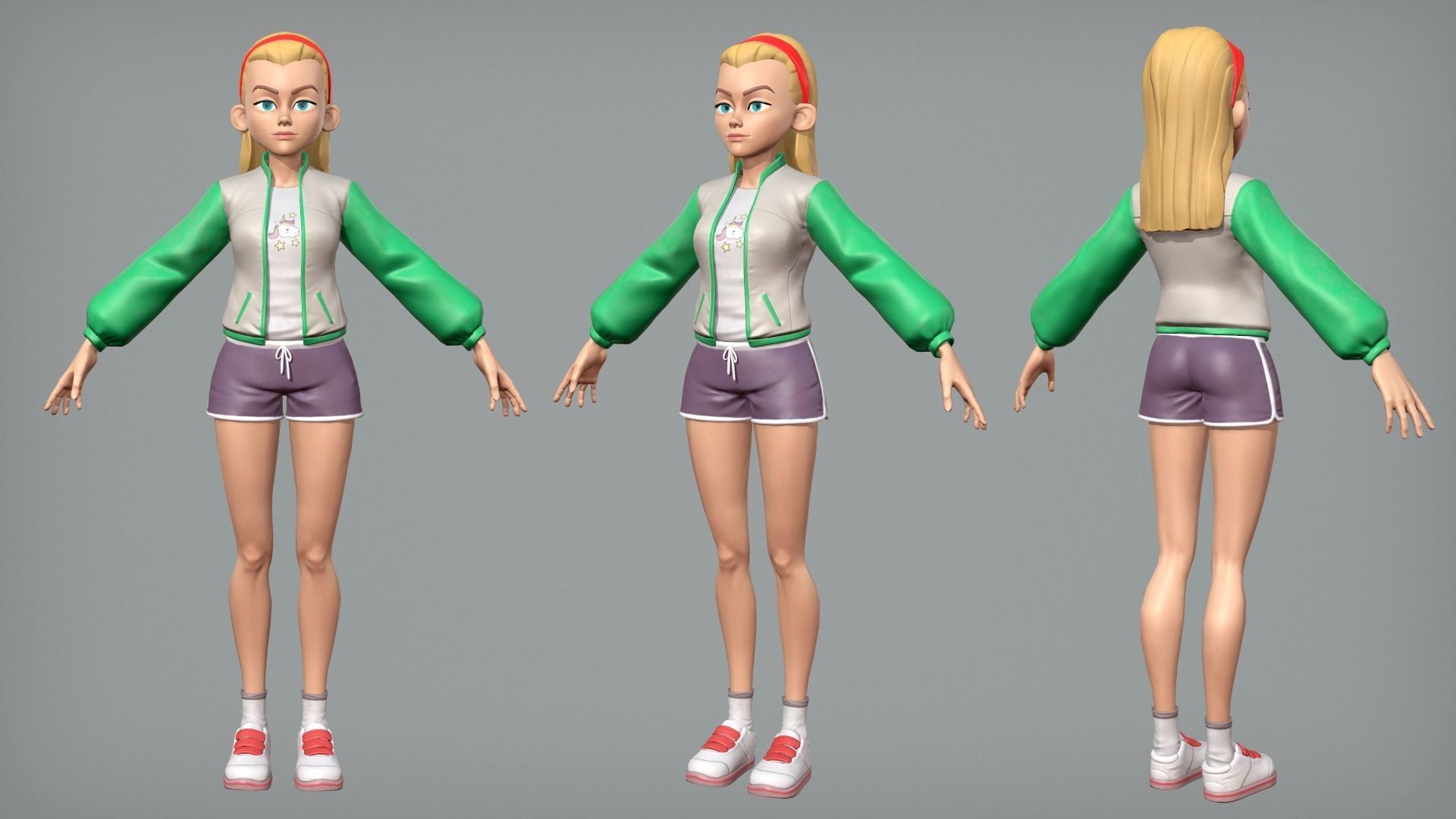 Cute cartoon teen Low-poly 3D model_2
