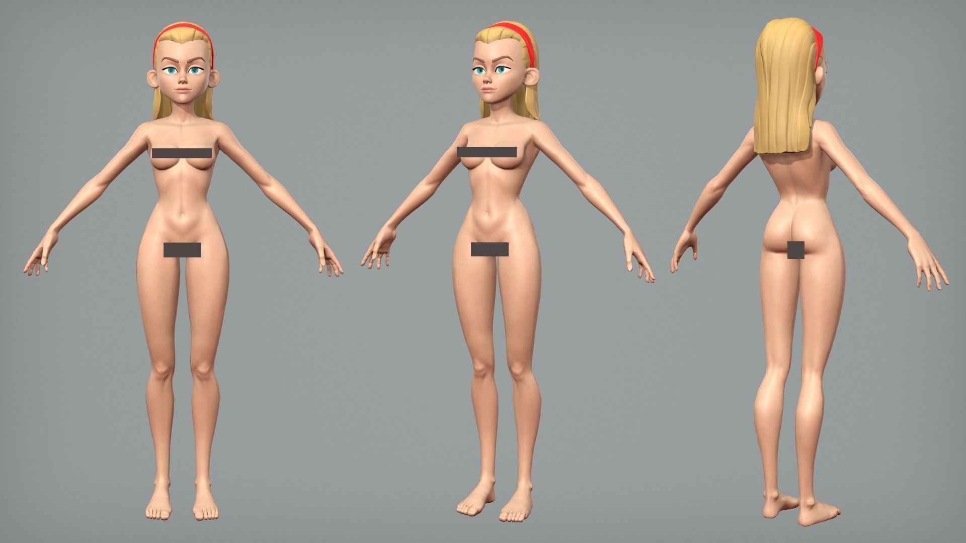 Cute cartoon teen Low-poly 3D model_4