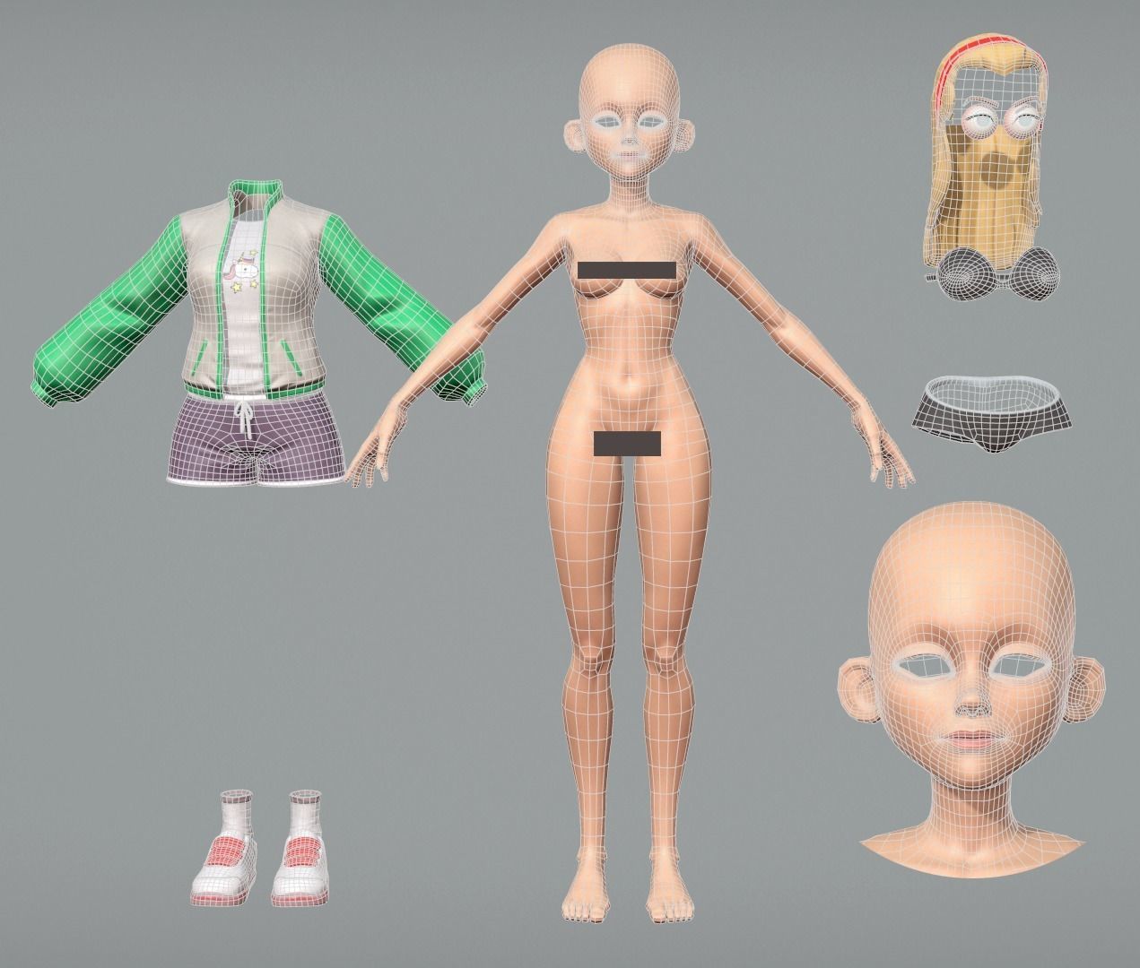 Cute cartoon teen Low-poly 3D model_8