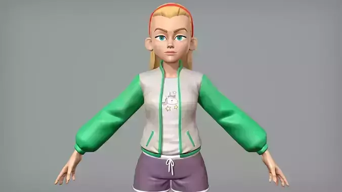 Cute cartoon teen Low-poly 3D model