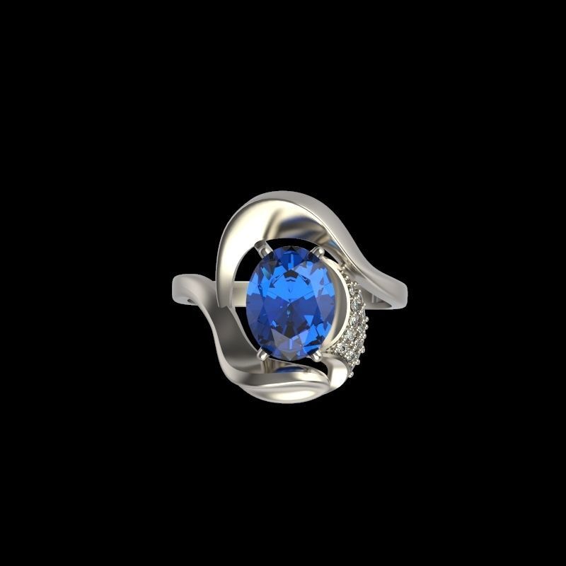 Women ring with gems and diamonds 3dm stl 3D print model_7