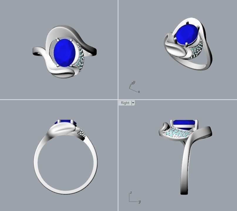 Women ring with gems and diamonds 3dm stl 3D print model_27